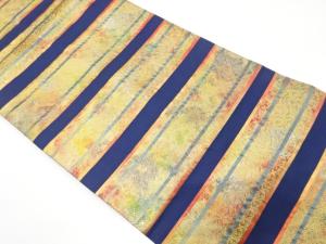 横段に花更紗模様織り出し　名古屋帯